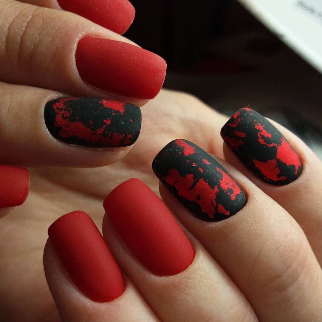 Красные Матовые Ногти С Рисунком