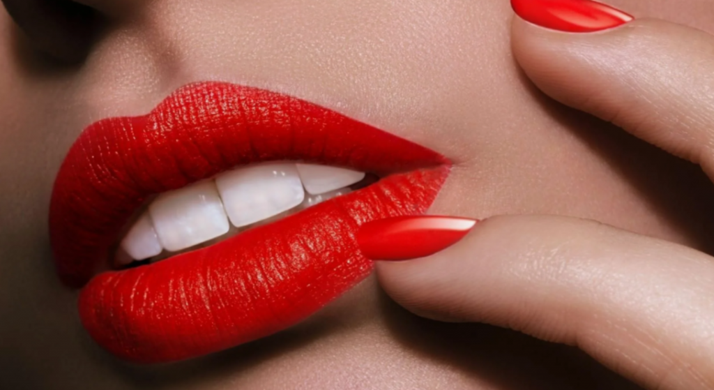 алая помада, губы