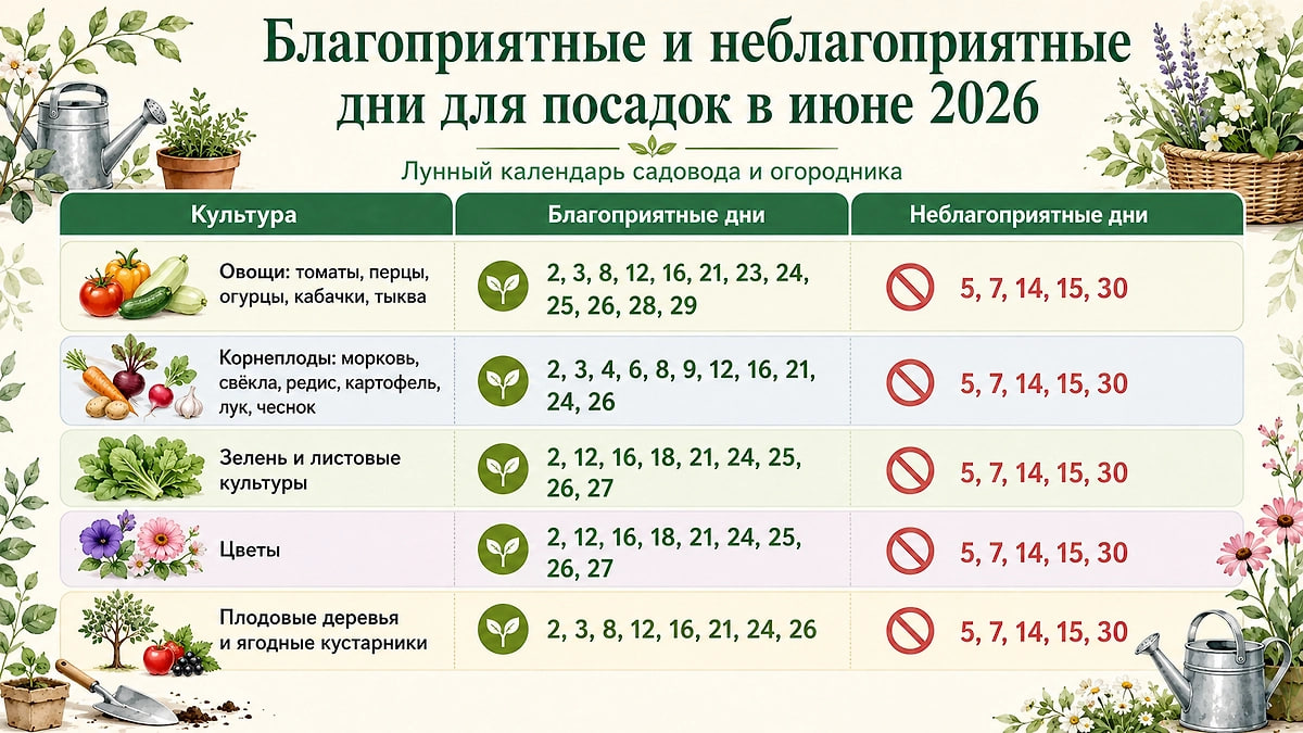 Посевной календарь на июнь 2026 года