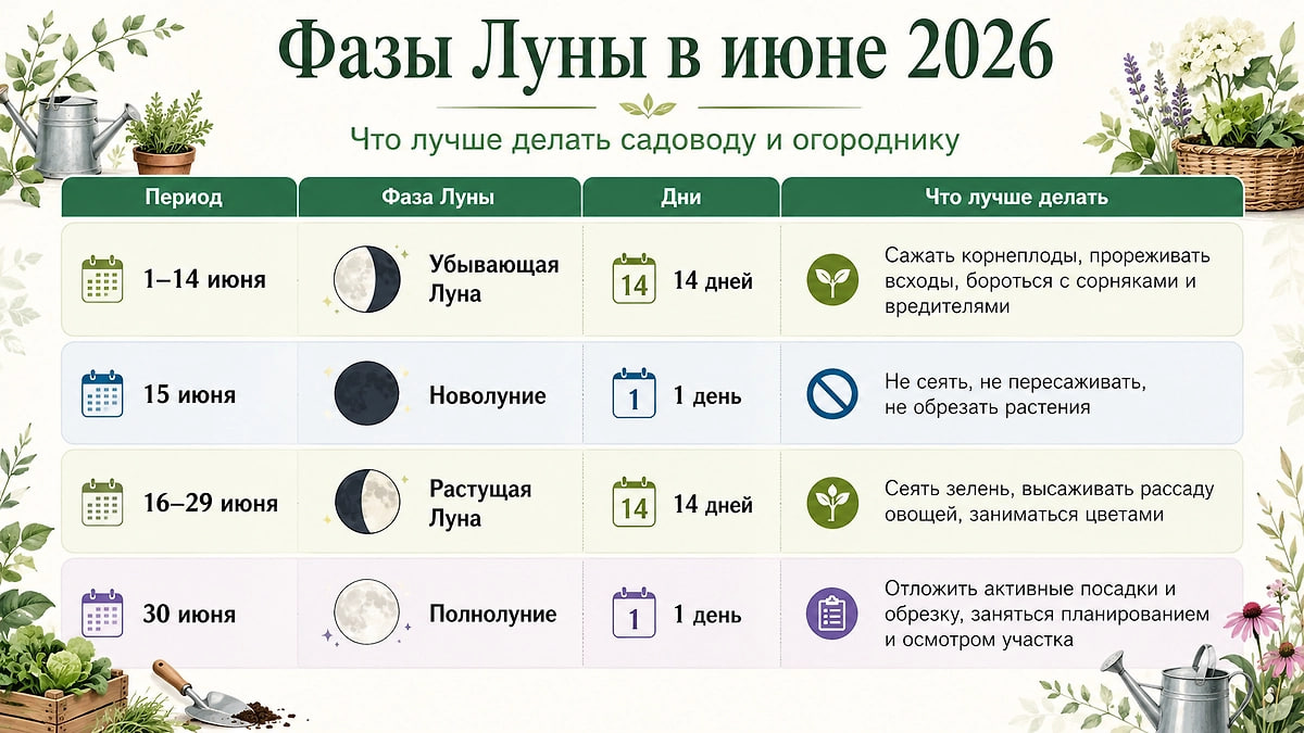 Посевной календарь на июнь 2026 года