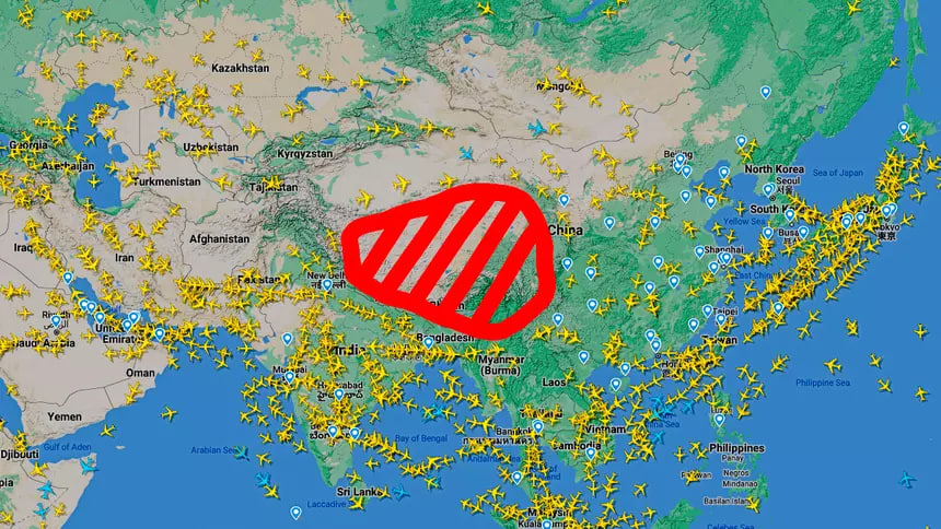 Почему самолёты обходят Тибет