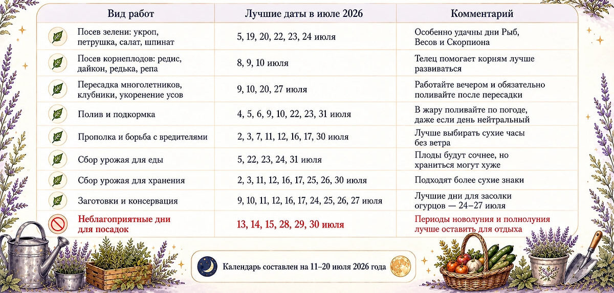 Фазы Луны в июле 2026 года